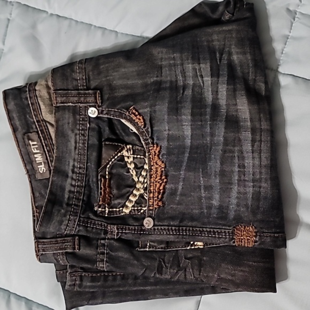 JORDAN CRAIG Streetwear Dark Wash Slim‎ Fit Bootcut Jeans Men's 36x34